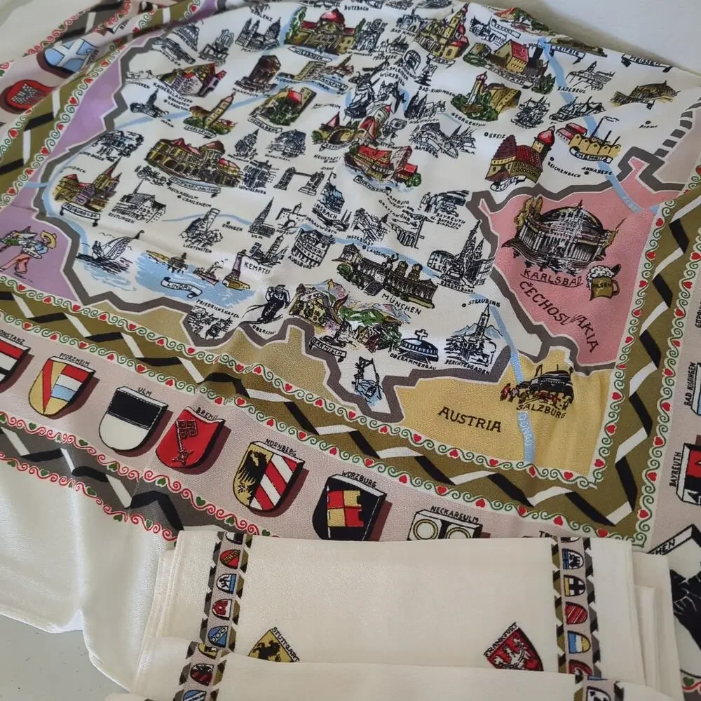 RARE‎ LOT Vintage Tablecloths Napkins Scandinavia Germany Dutch Maps 60s 70s EUC